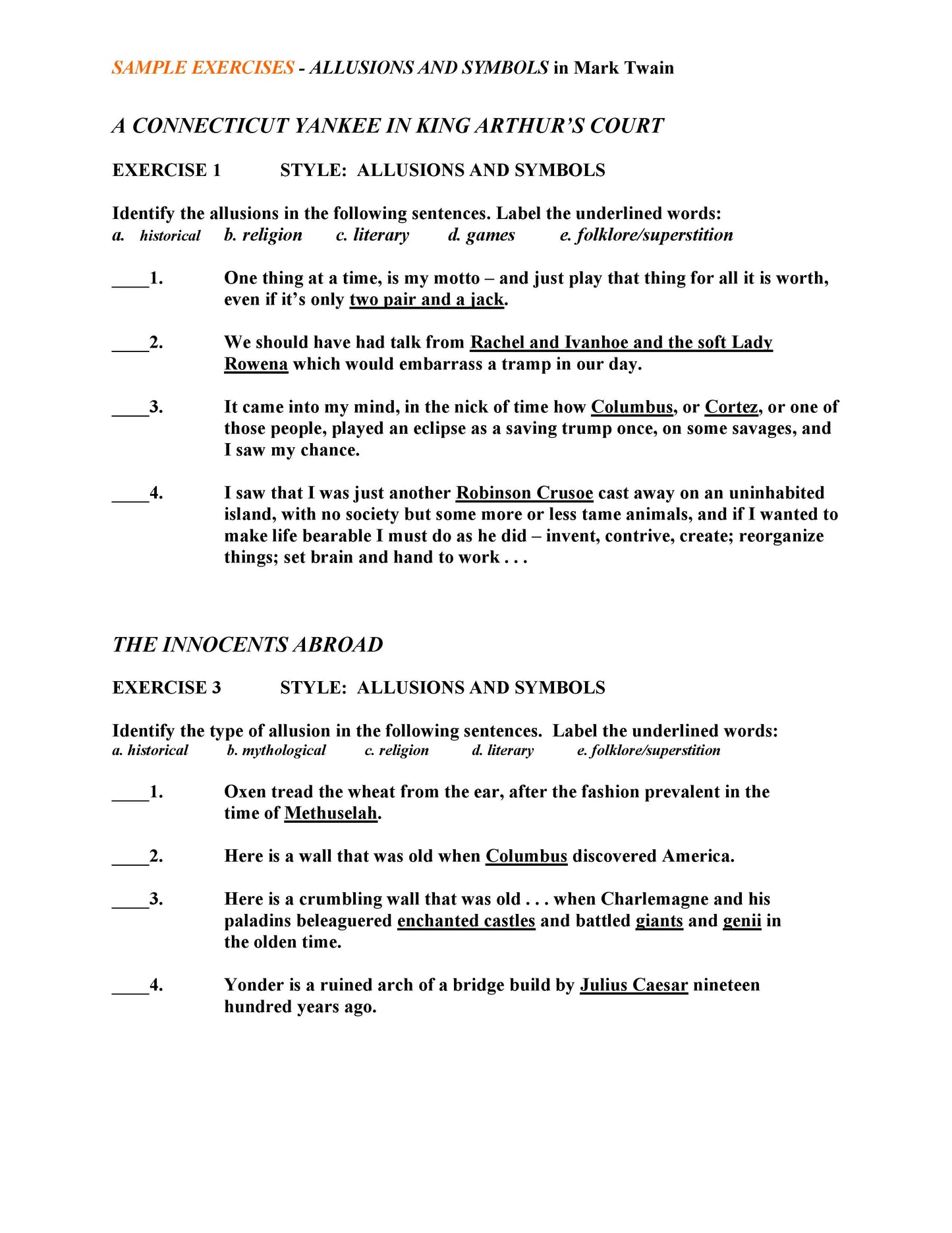 Allusions and Symbols in Twain