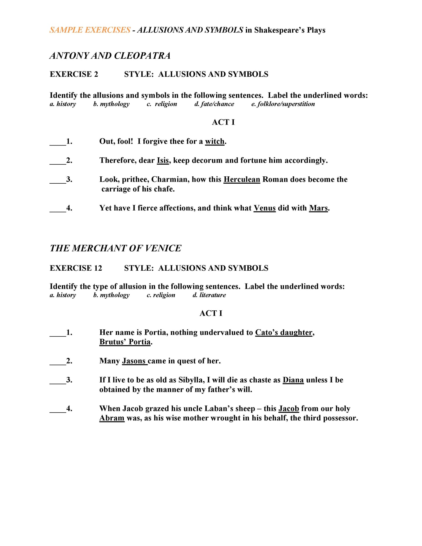 Allusions and Symbols in Shakespeare's Plays