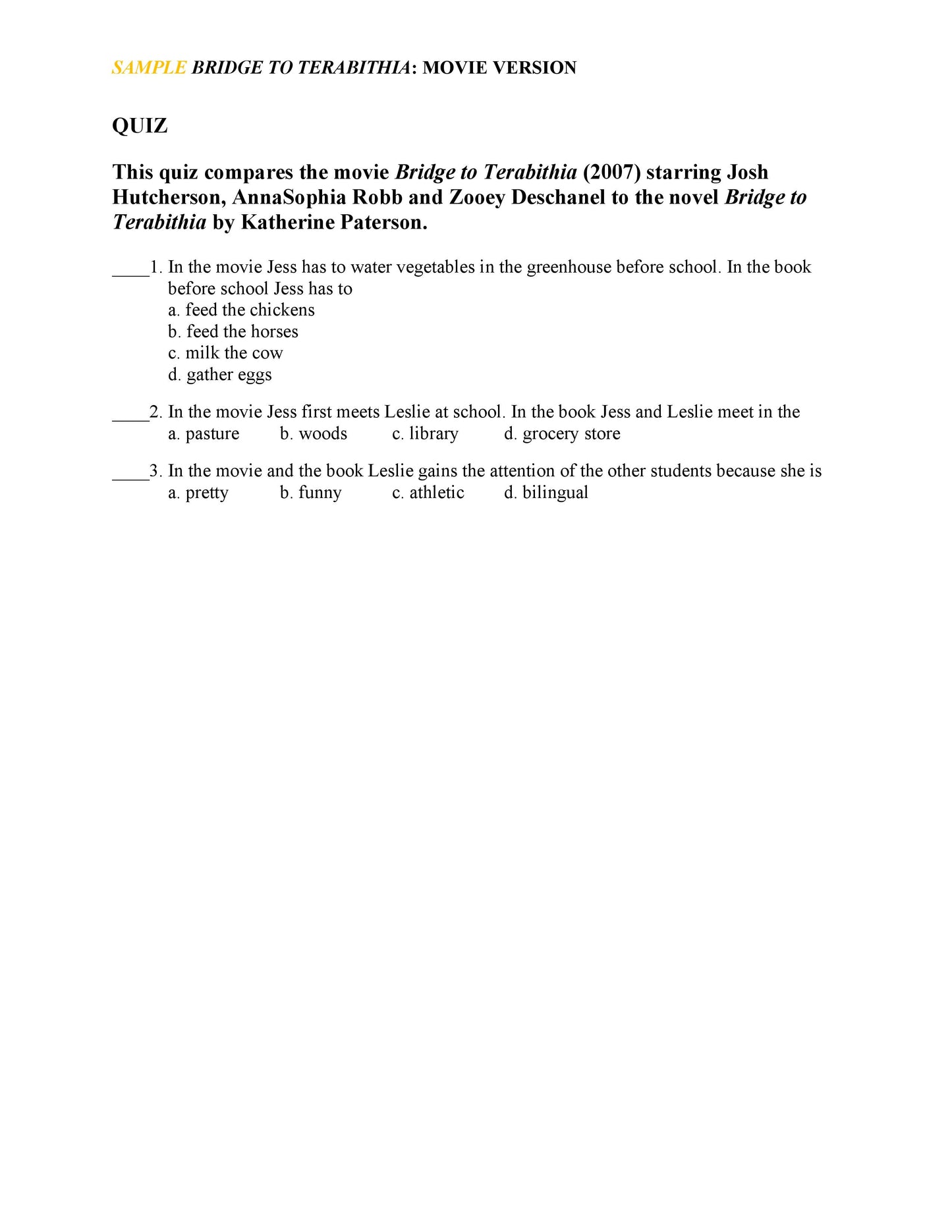 Bridge to Terabithia: Movie Version