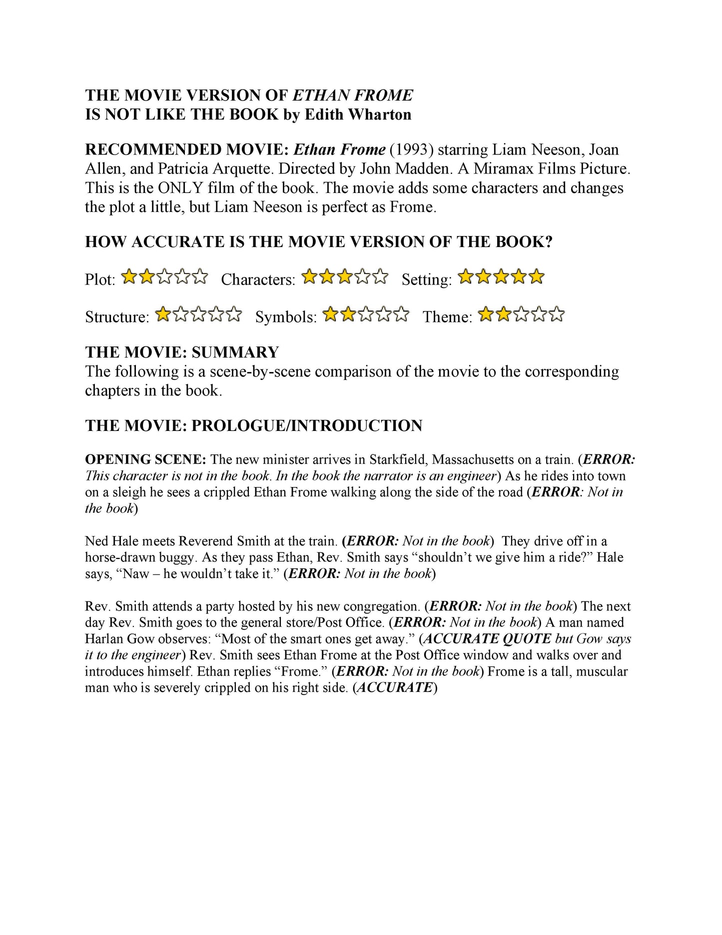 Ethan Frome: Movie Version