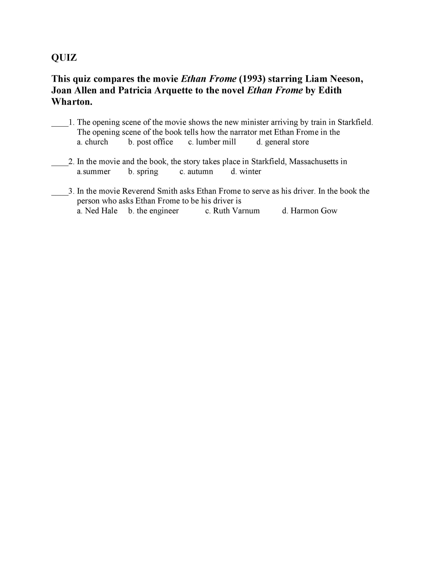 Ethan Frome: Movie Version