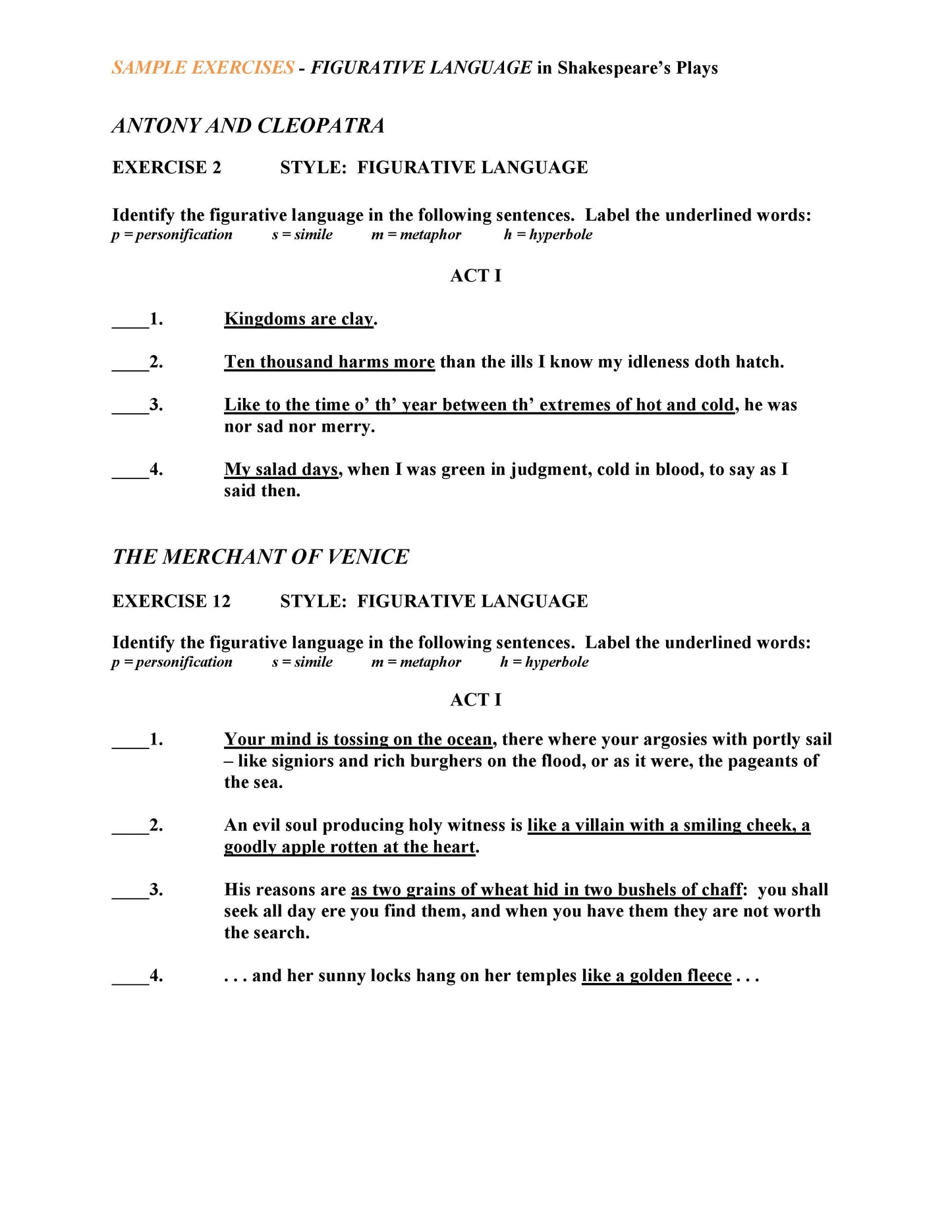 Figurative Language in Shakespeare's Plays