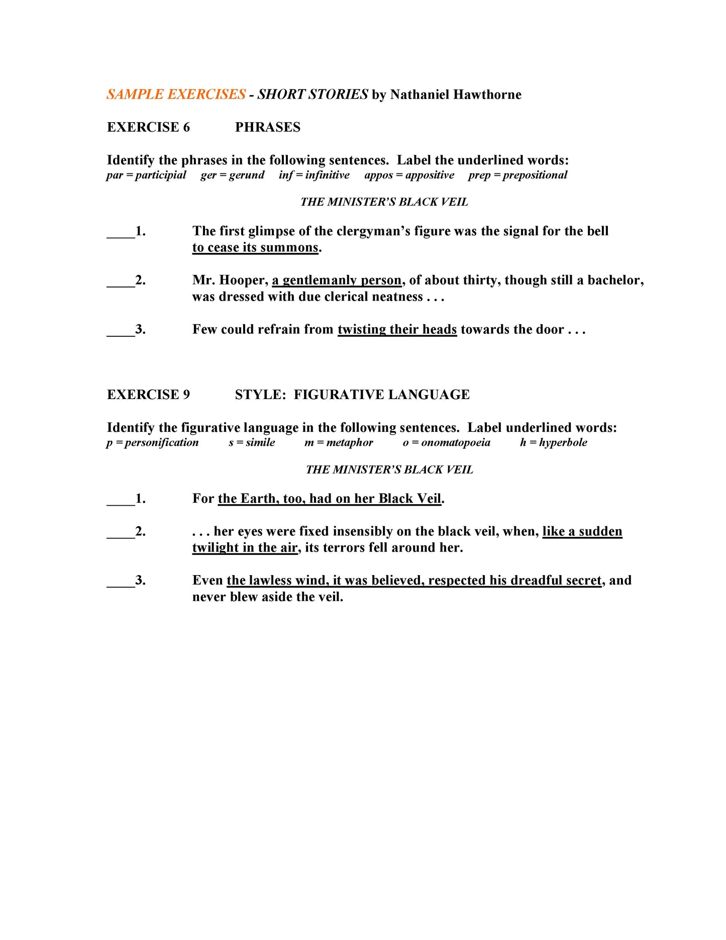 Hawthorne Short Stories by Nathaniel Hawthorne