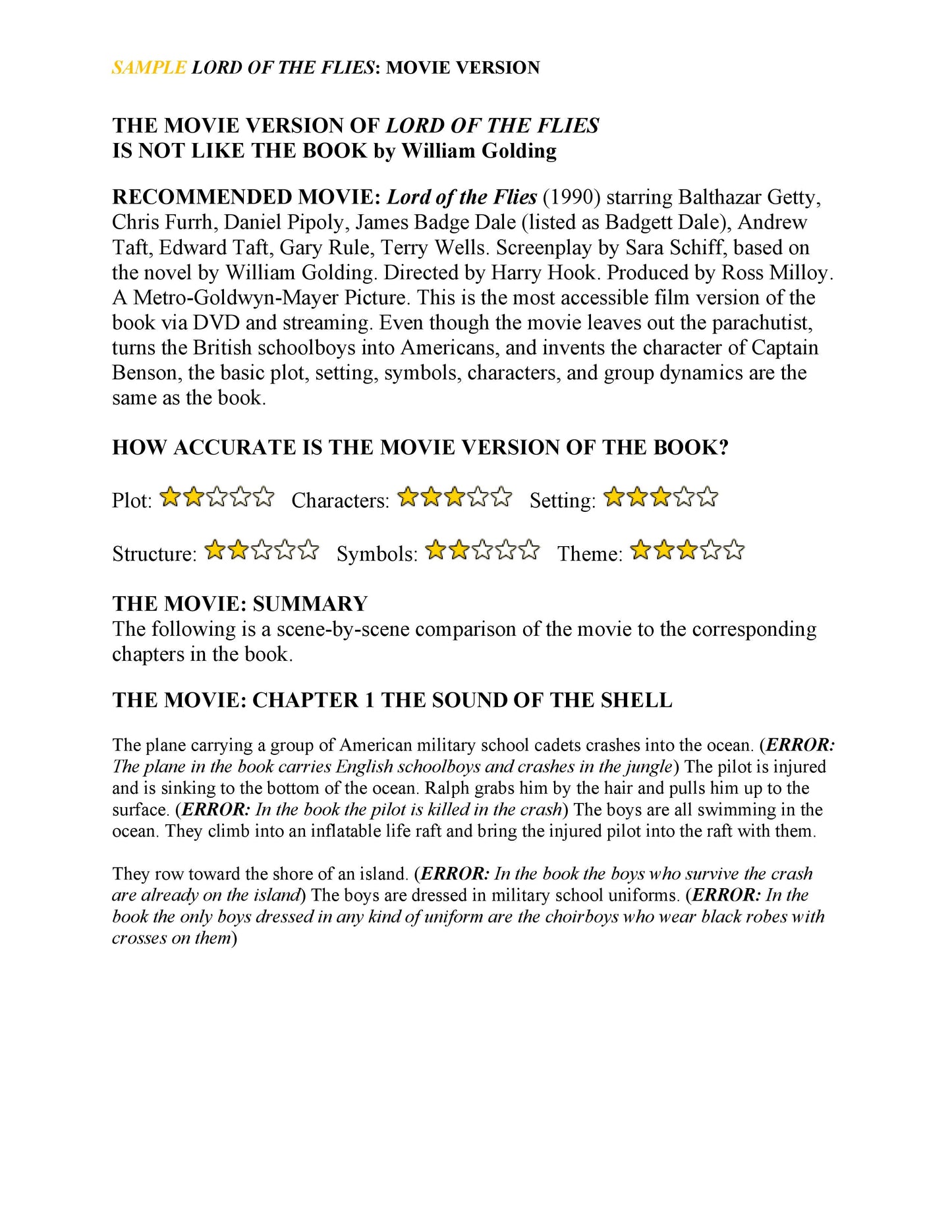 Lord of the Flies: Movie Version