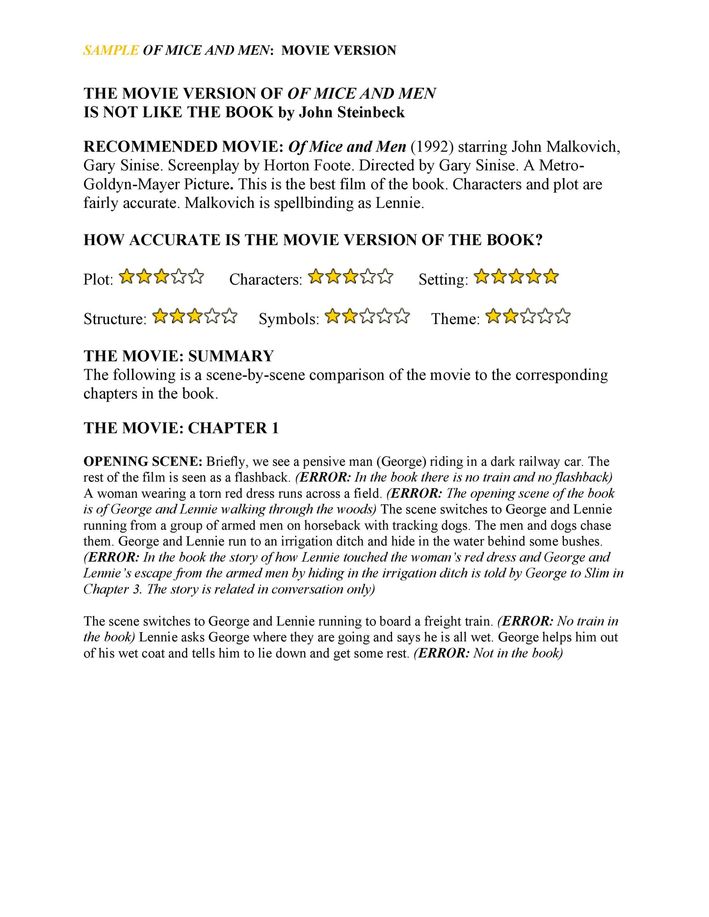 Of Mice and Men: Movie Version