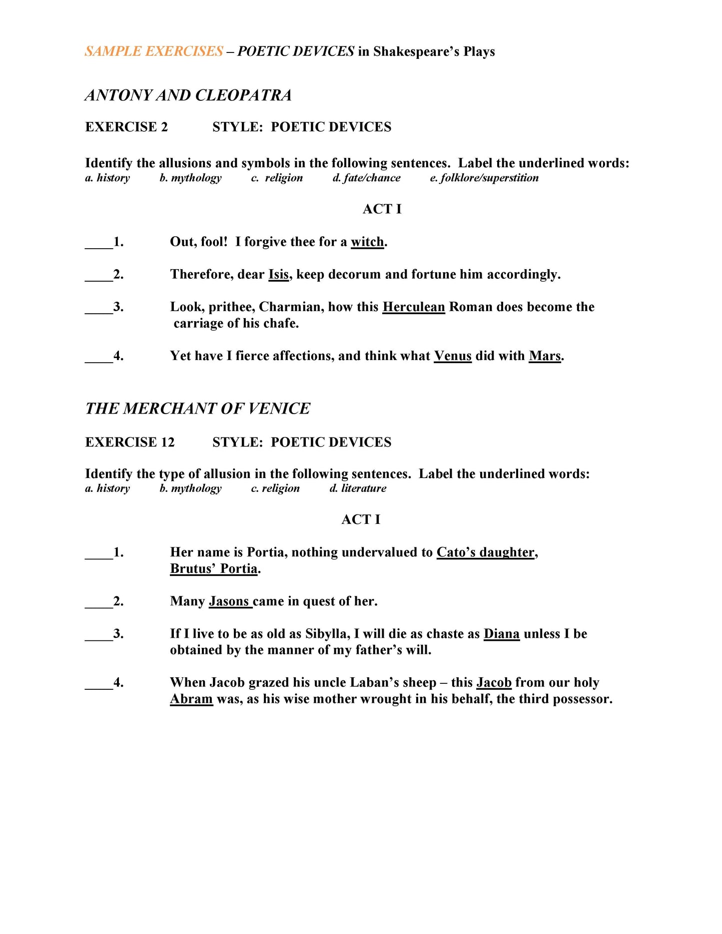 Poetic Devices in Shakespeare's Plays