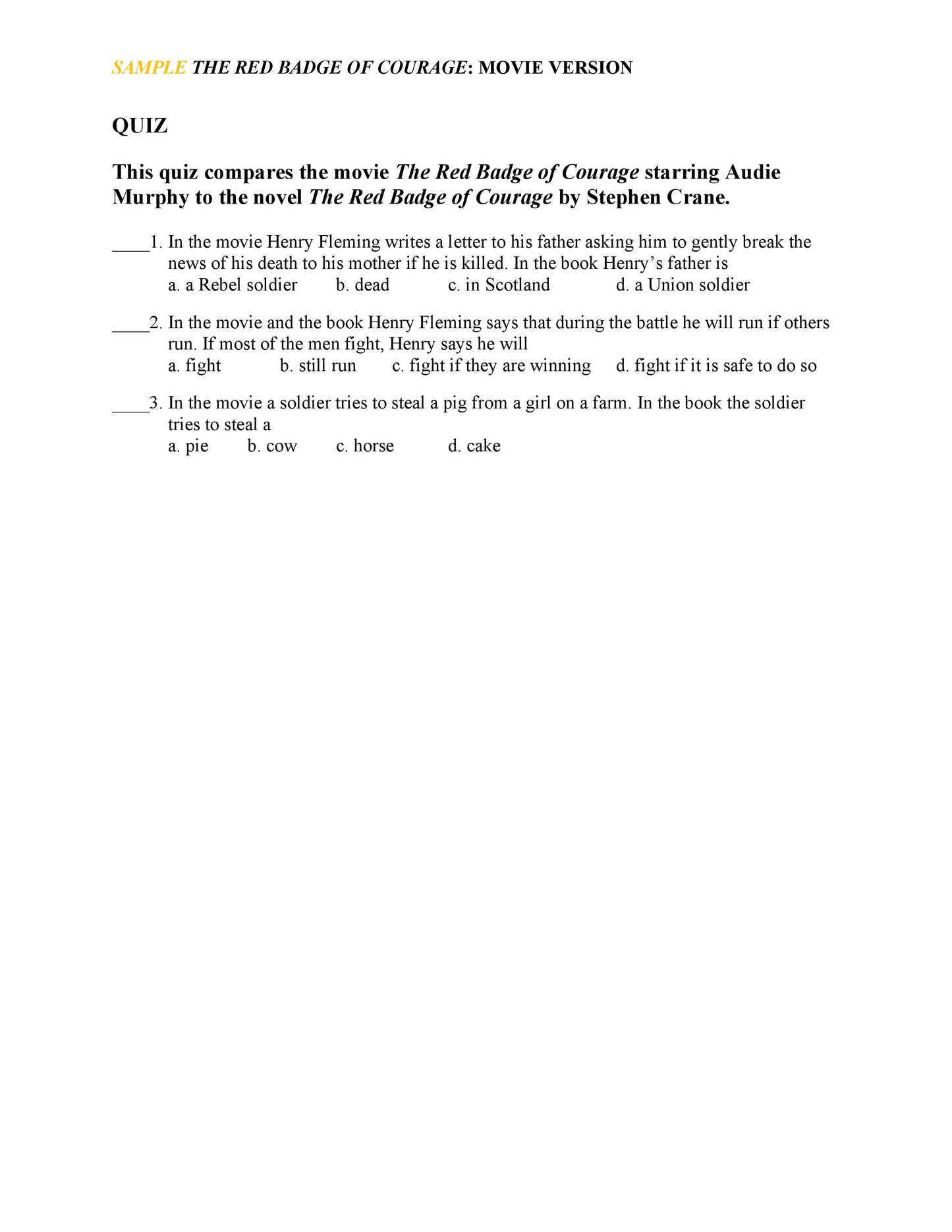 The Red Badge of Courage: Movie Version