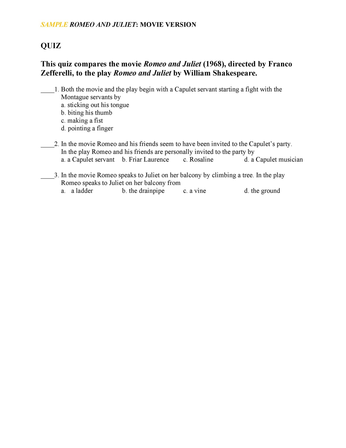 Romeo and Juliet: Movie Version