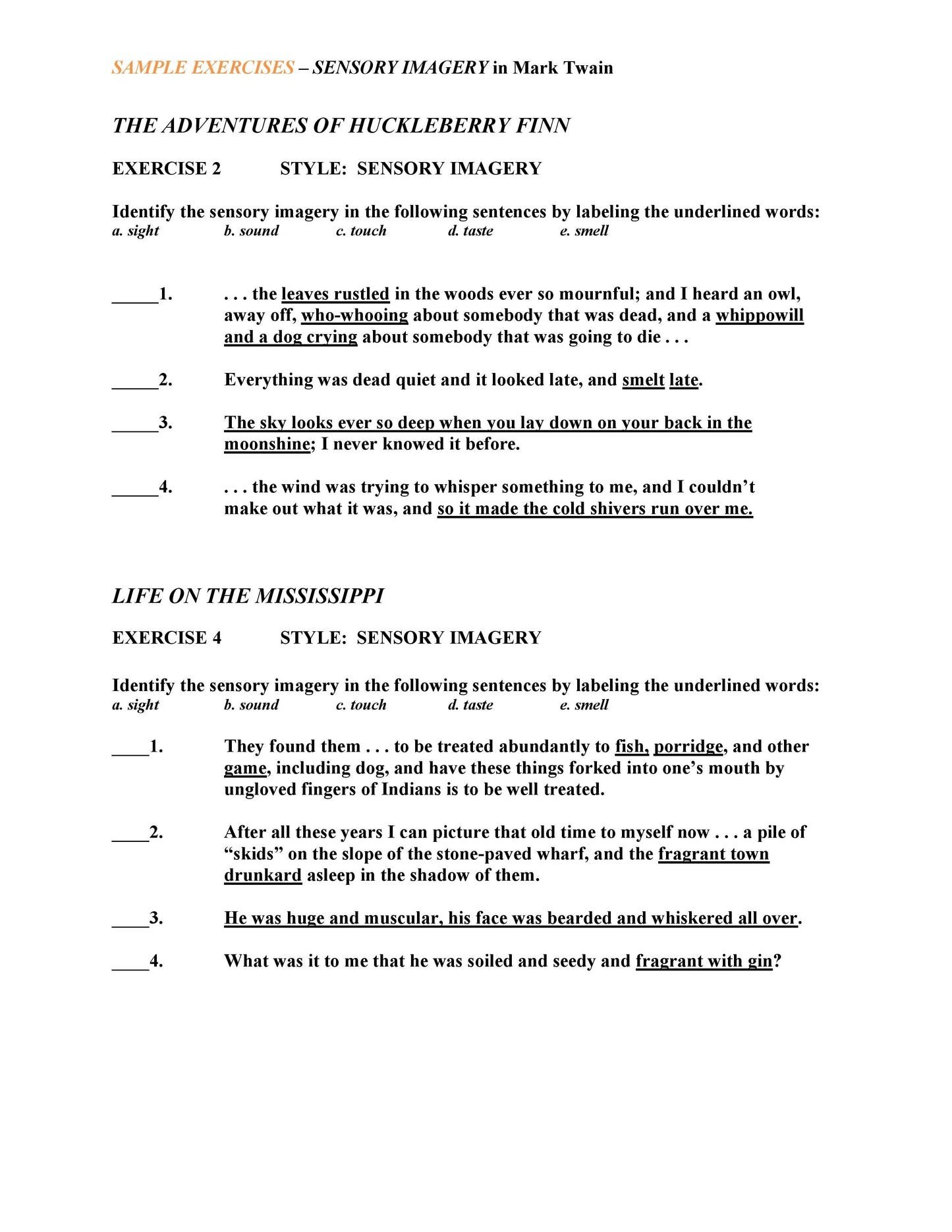 Sensory Imagery in Twain