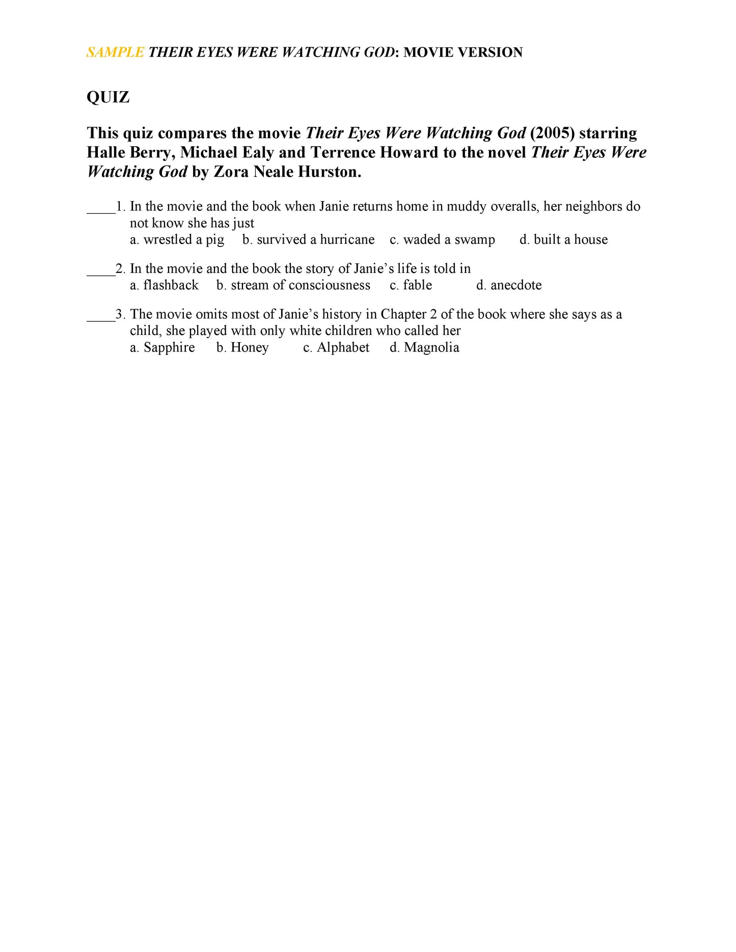 Their Eyes Were Watching God: Movie Version