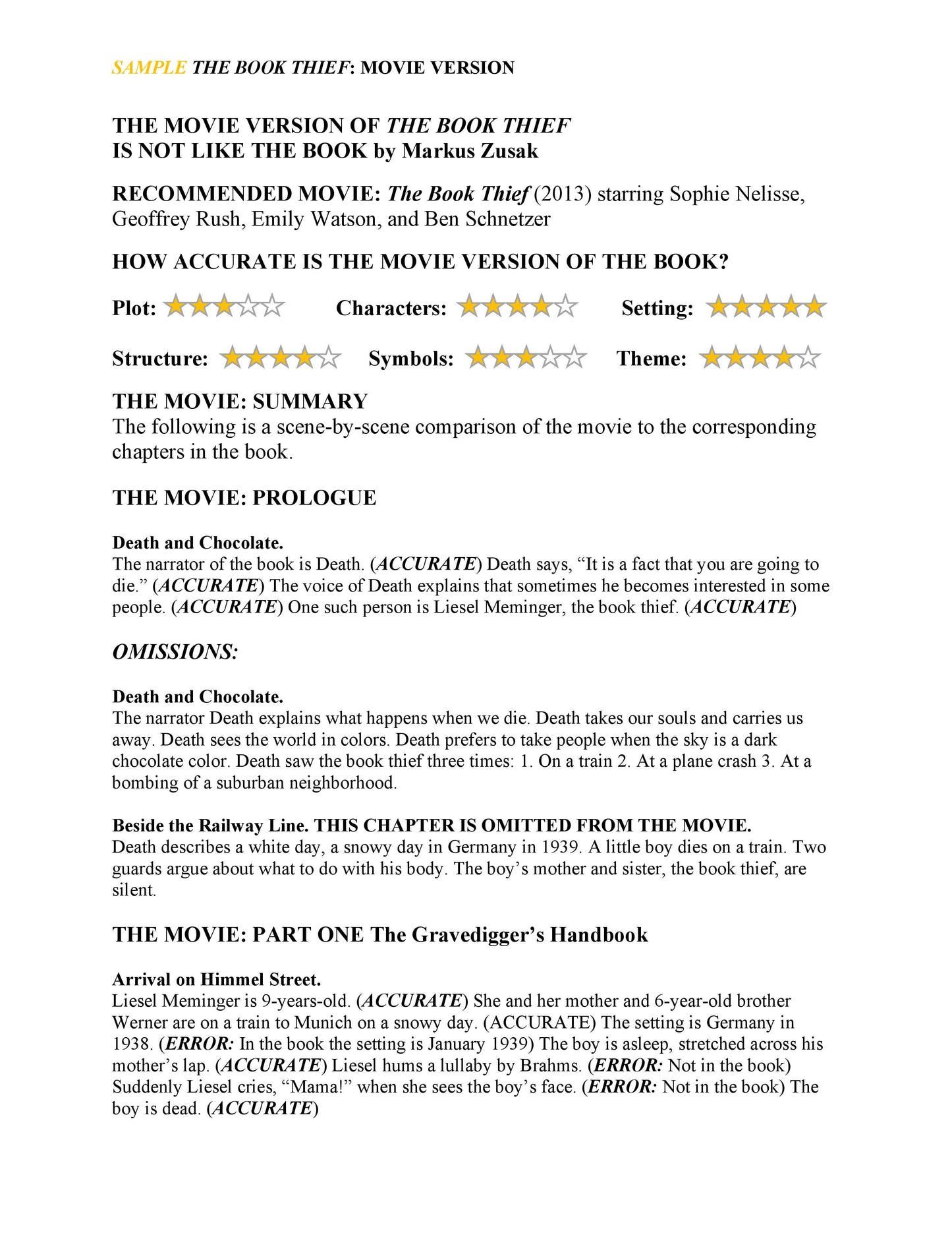 The Book Thief: Movie Version