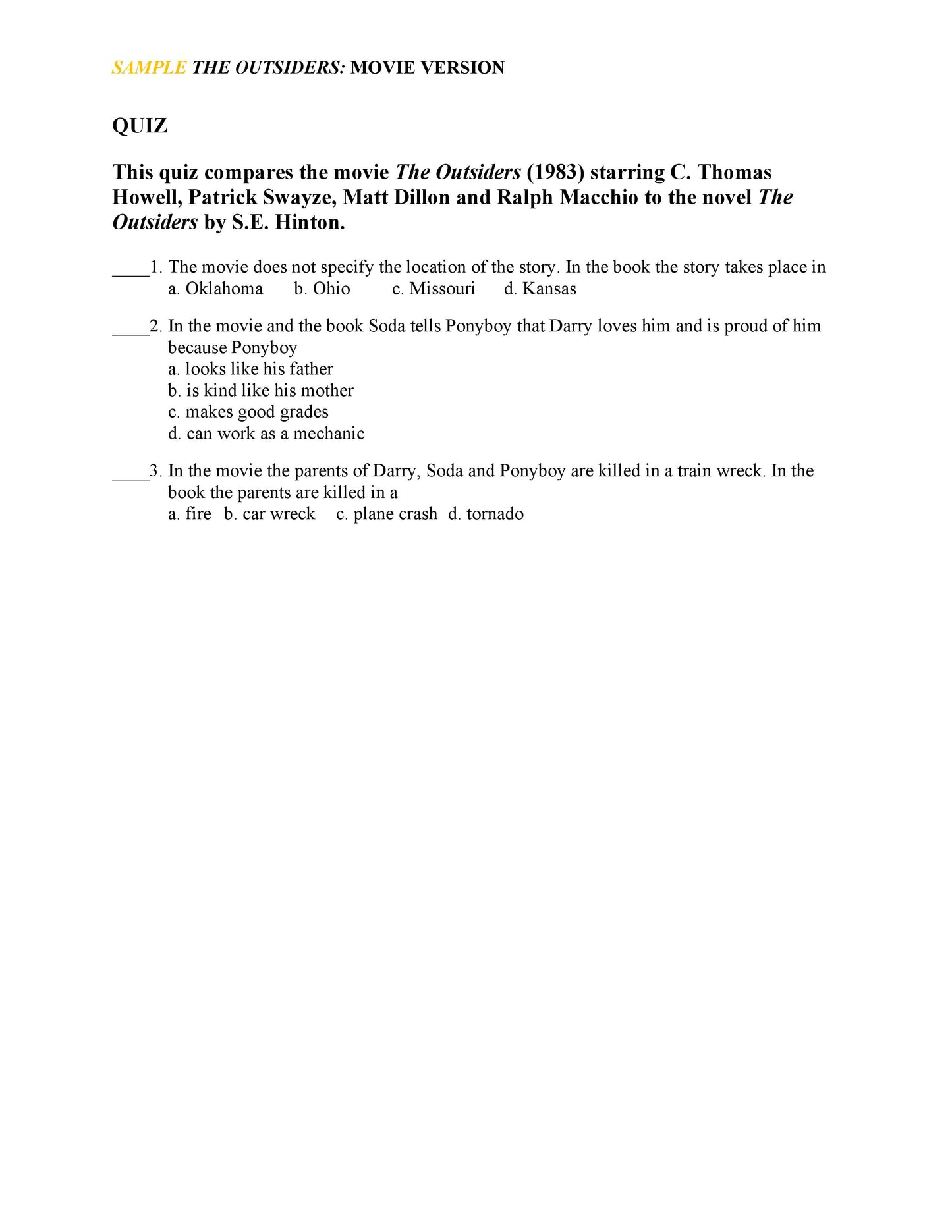 The Outsiders: Movie Version