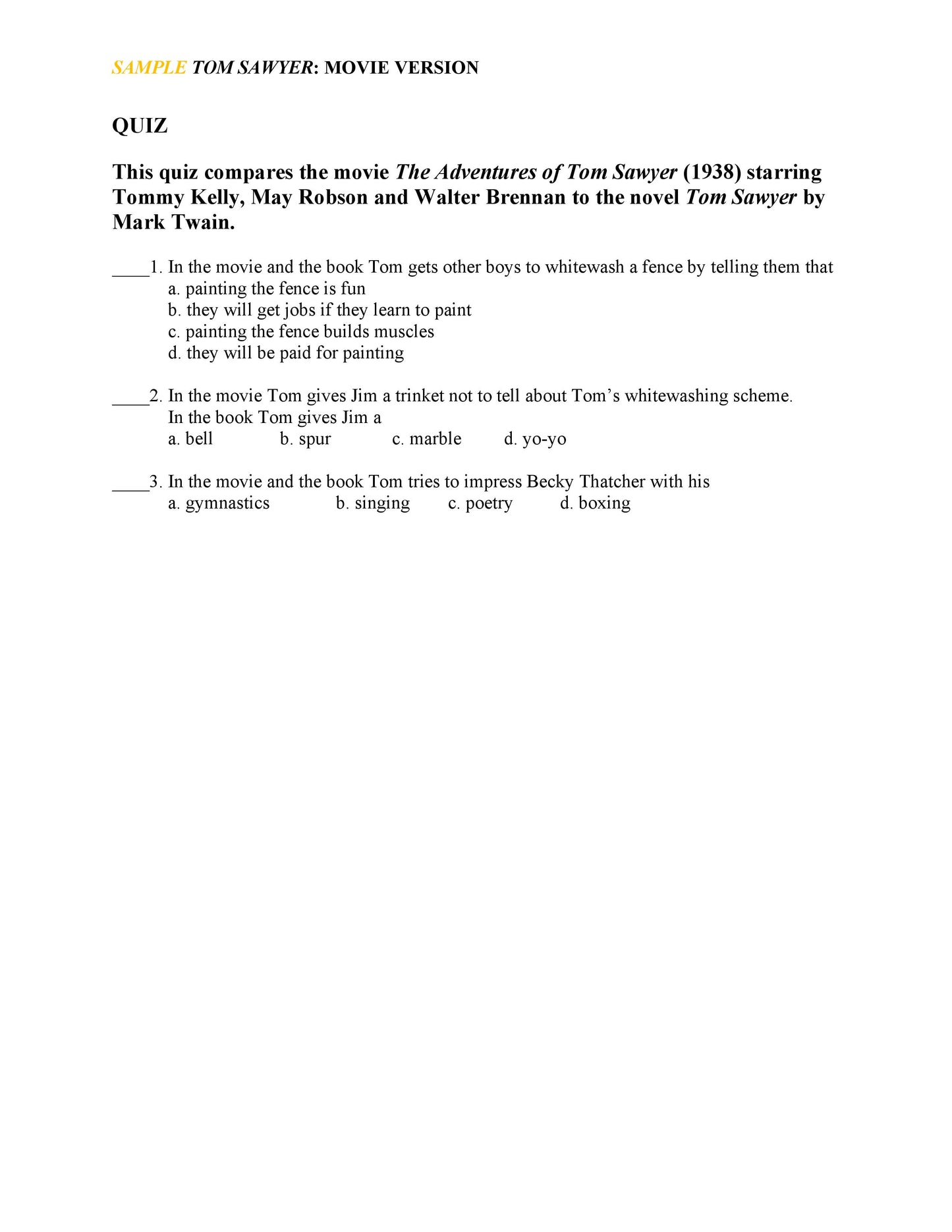 Tom Sawyer: Movie Version