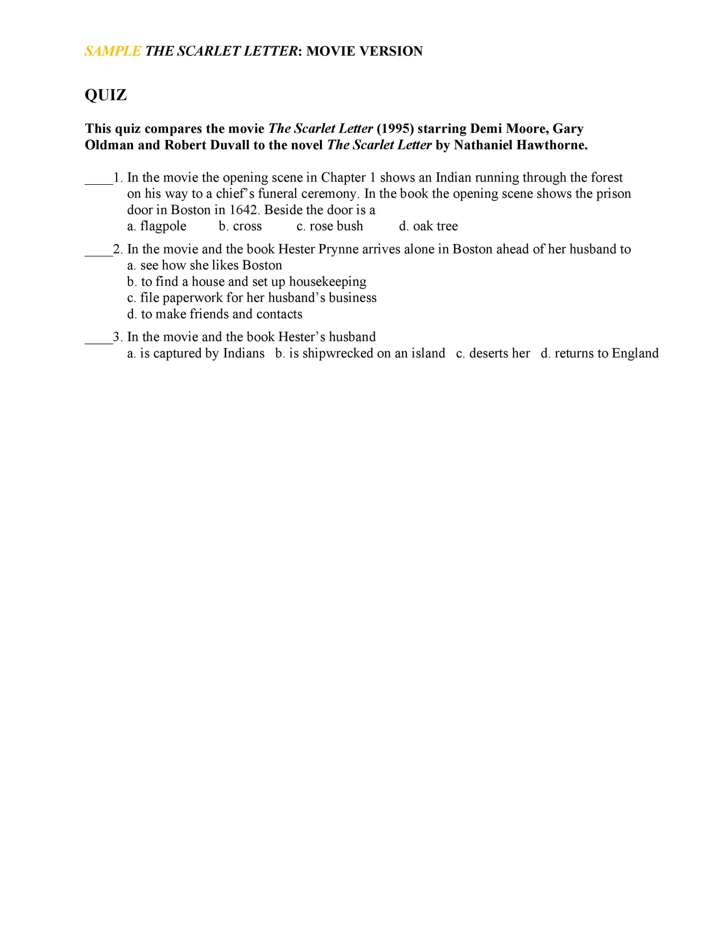 The Scarlet Letter: Movie Version