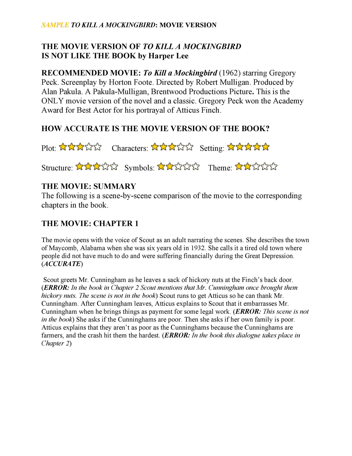 To Kill a Mockingbird: Movie Version