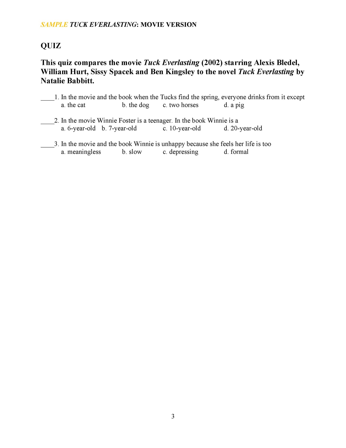 Tuck Everlasting: Movie Version