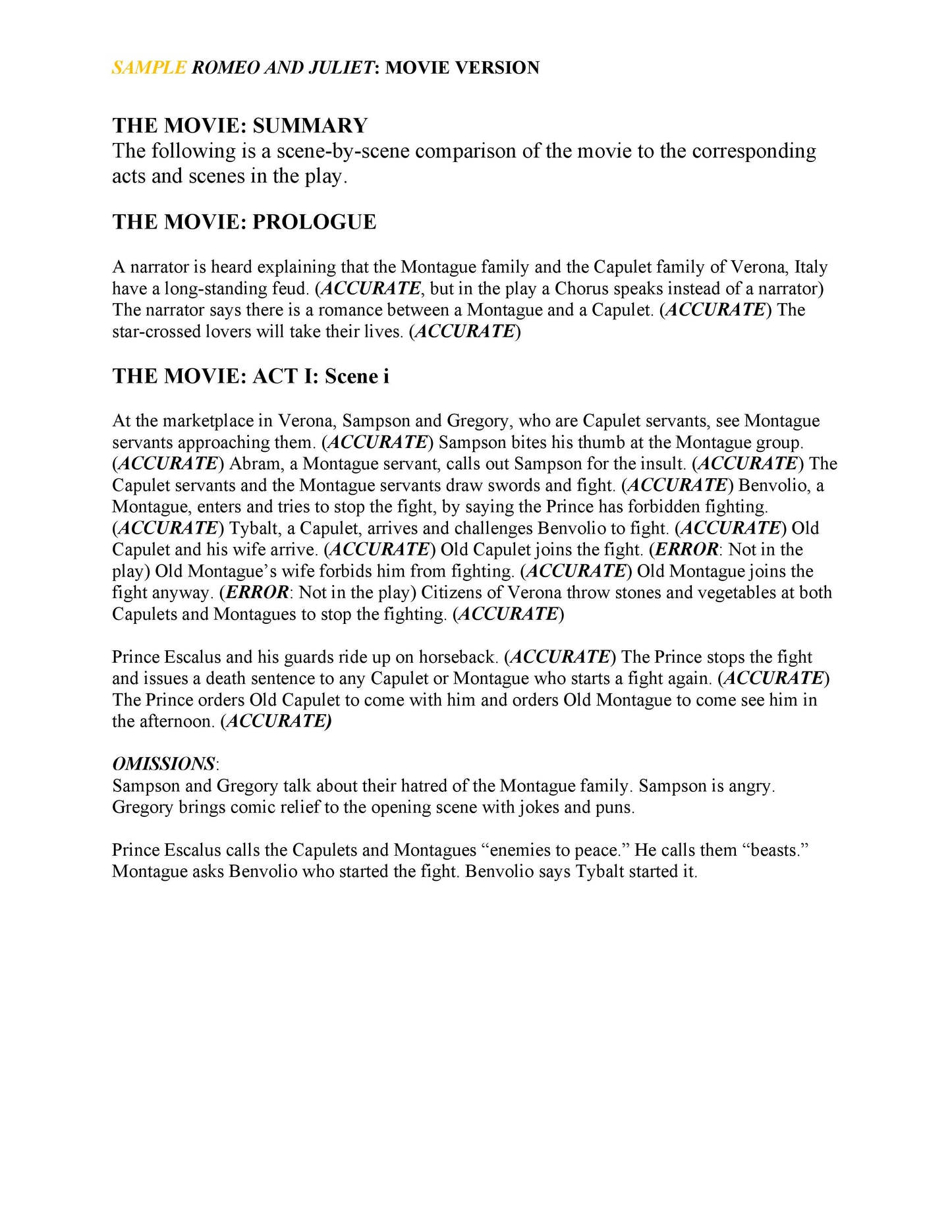 Romeo and Juliet: Movie Version